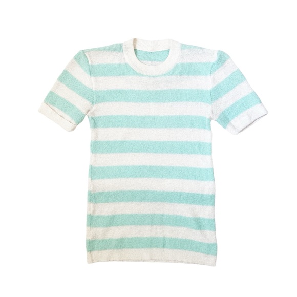 Vintage 80s light green and white striped tee - Picture 1 of 7